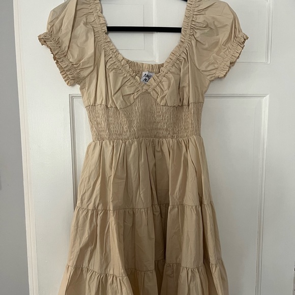 daniela mini dress beige Silk Jacquard Gown Dress– Matte Gold Beige by Raas XS / White